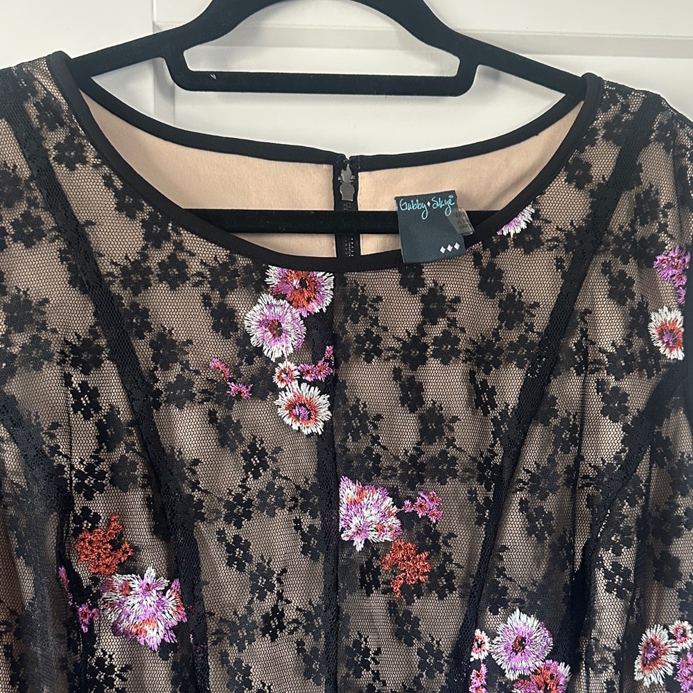 Gabby Skye Black Lace Dress with Vibrant Floral Embroidery